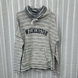 Cowl Neck Long Sleeve Sweater Shirt Lightweight “Wilmington”‎ Gray White Size M